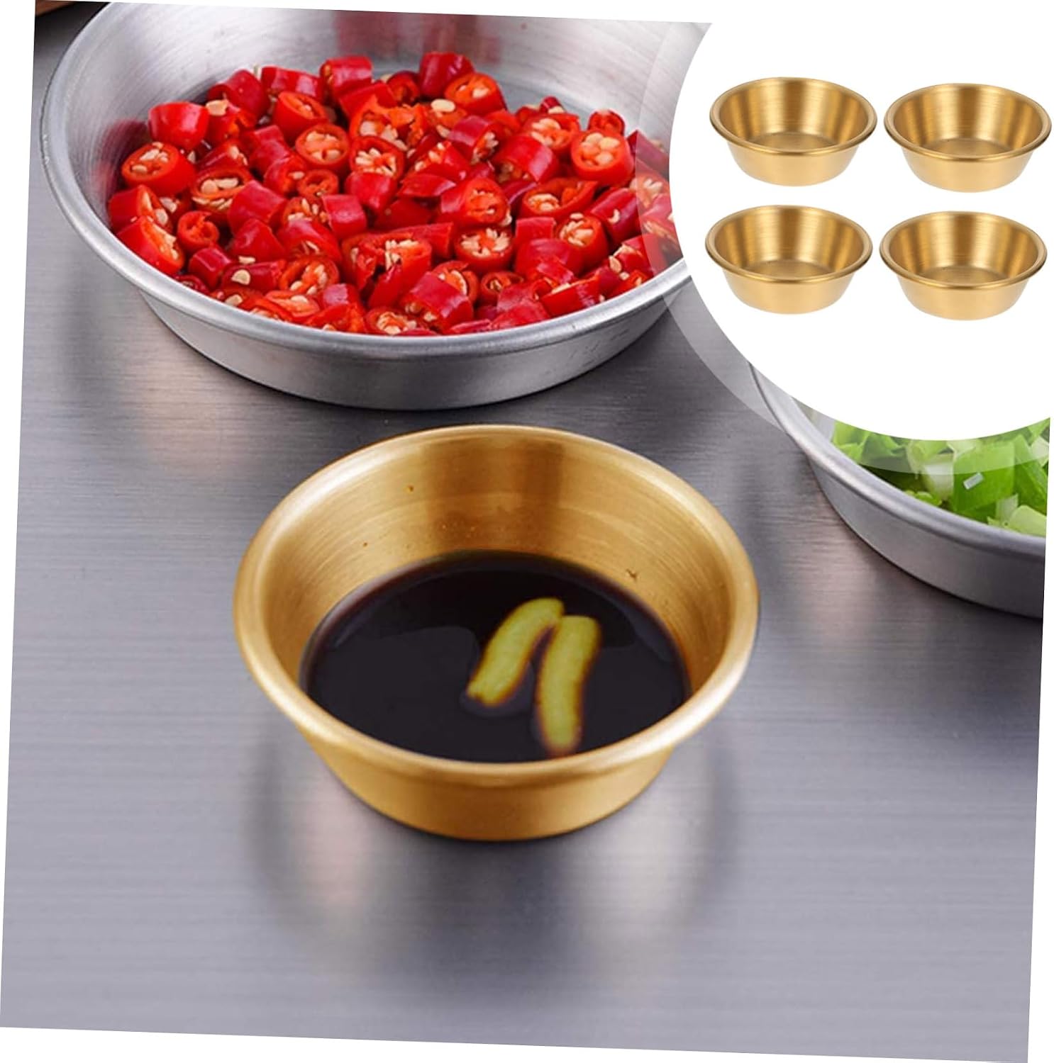 MAGICLULU 4pcs Stainless Steel Sauce Dishes for Appetizers Soy Dipping Sauce Plates Seasoning Bowl Dessert Dishes Quality Material for Home Restaurant Use