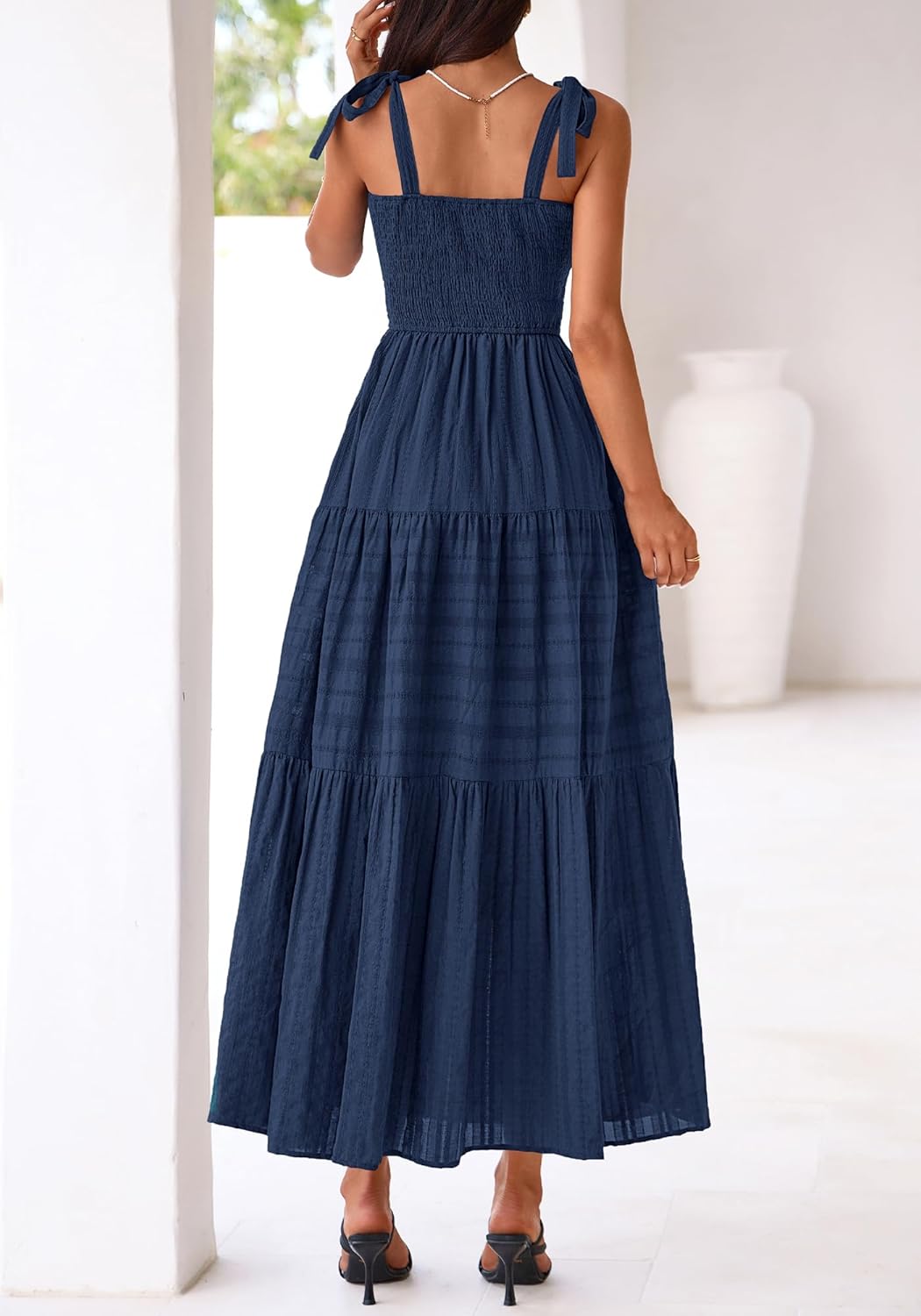 BTFBM Women's 2026 Spring Boho Spaghetti Strap Dress Casual Sleeveless Smocked A Line Beach Sundress Long Maxi Dresses - Image 3
