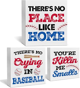3 Pcs Baseball Home Decor Sports Tiered Tray Decorative Wood Box Signs | Baseball Party Decor Sports Themed Wooden Sign Rustic Table Desk Shelf Decoration for Bedroom Boys Room Party