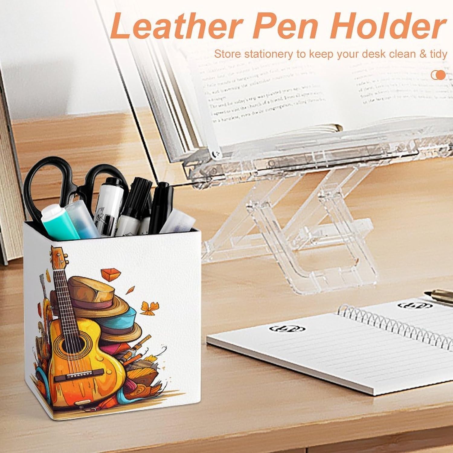 Square Funny Cartoon Hats Guitar Pen Holder for Home Office Studio image 4
