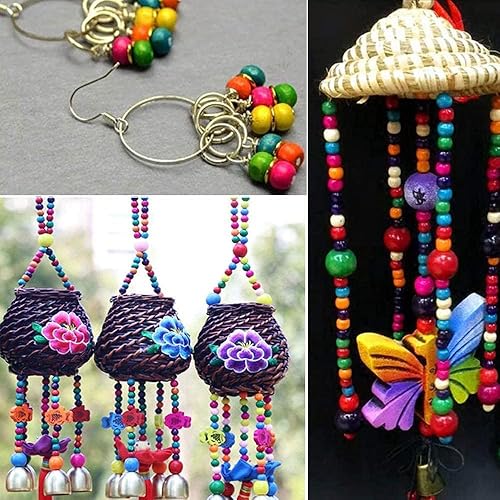 Miniatura 2 de BetterJonny - 800 cuentas de madera coloridas, cuentas de madera pintadas de madera de 4 tamaños, cuentas espaciadoras para macramé, rosario,