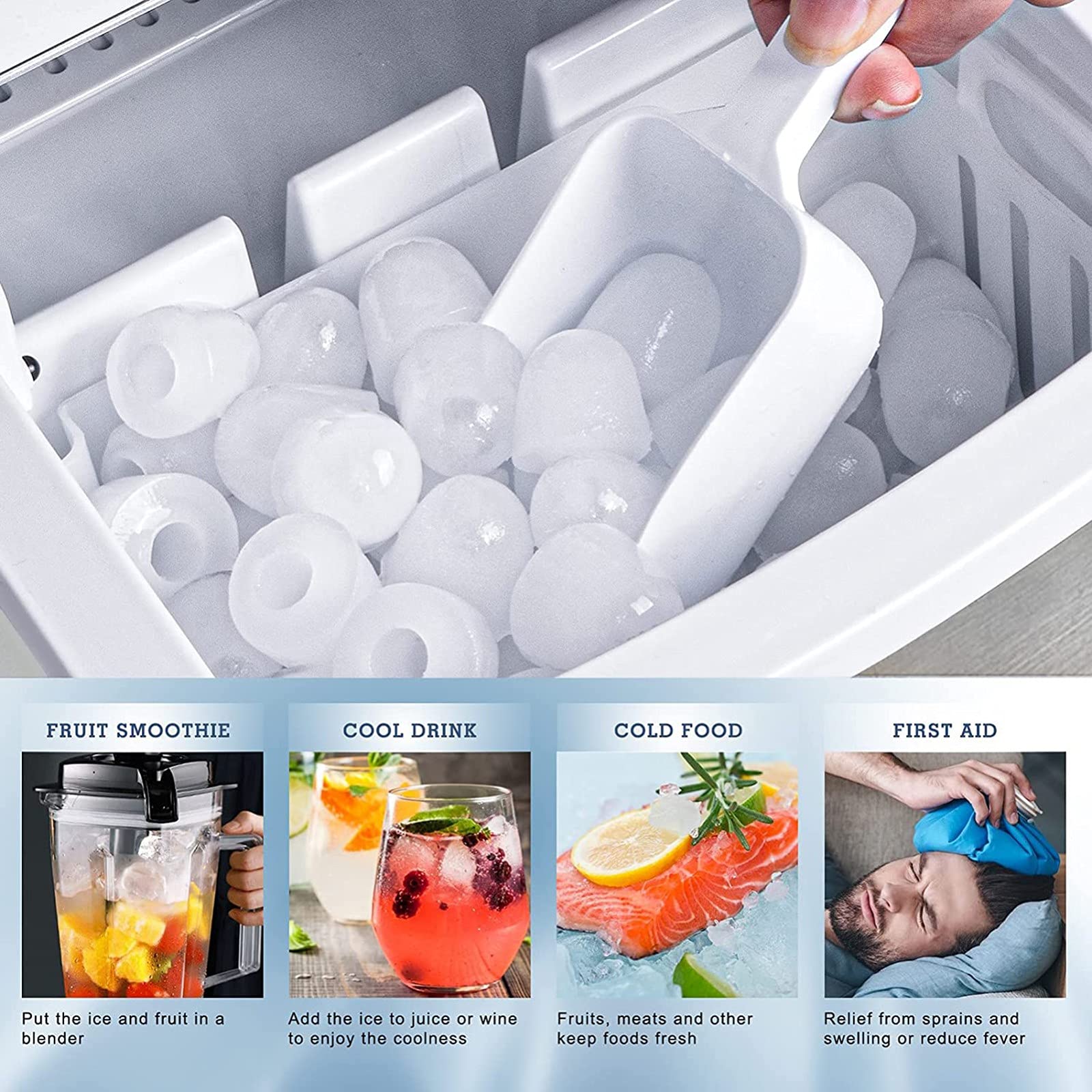 Portable Ice Maker Machine for Countertop Automatic 33Lbs in 24 Hours Compact Ice Cube Maker 9 Cubes Ready in 8 Mins with Scoop and Basket for Home Kitchen Office on Fridge.com