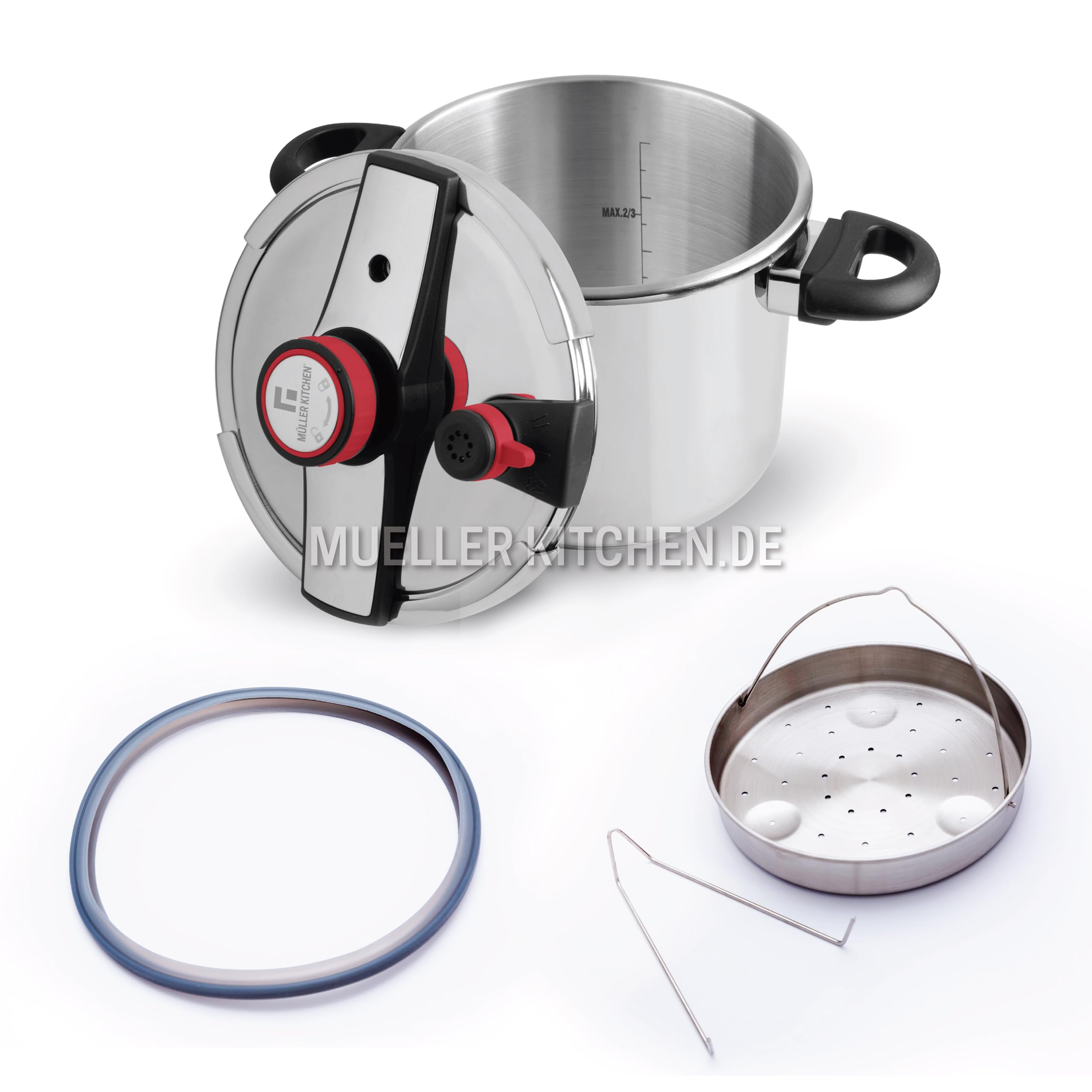 Muller Kitchen Pentola a pressione (inox, base di induzione, manometro di pressione) (10 L)