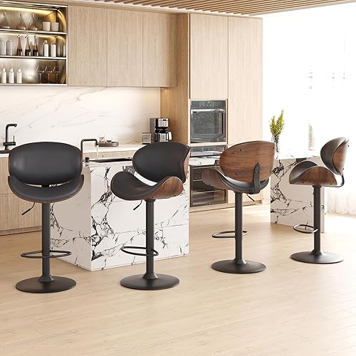 Miniatura 7 de Soohow Juego de 2 taburetes de bar ajustables, ergonómicos y modernos con respaldo para isla de cocina, taburete de bar de piel sintética con