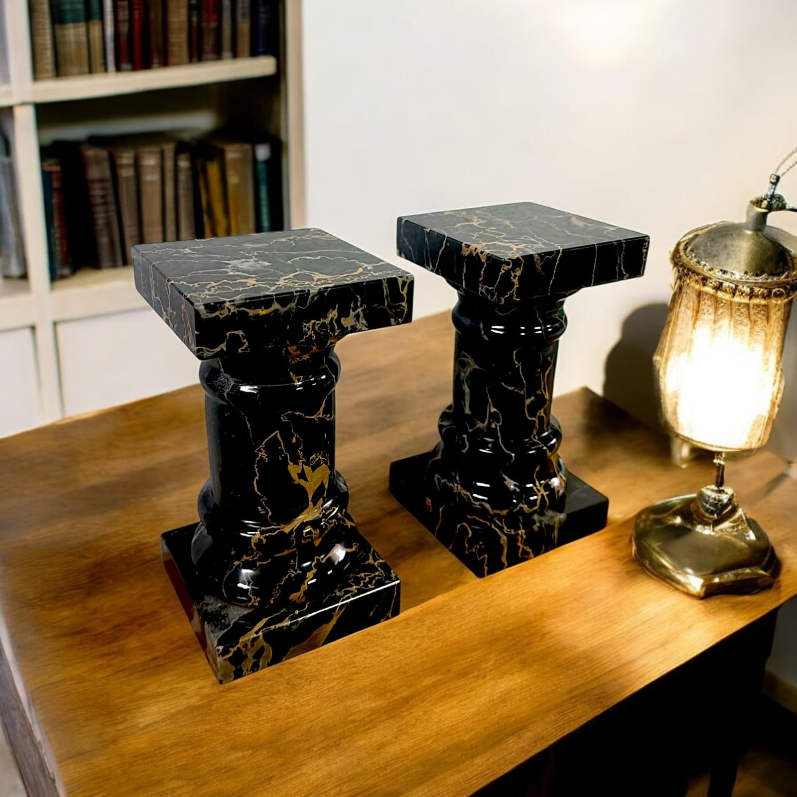CBAM Set Colonne Fermalibro Marmo Nero Portoro Italian Marble Art Column Book H17cm