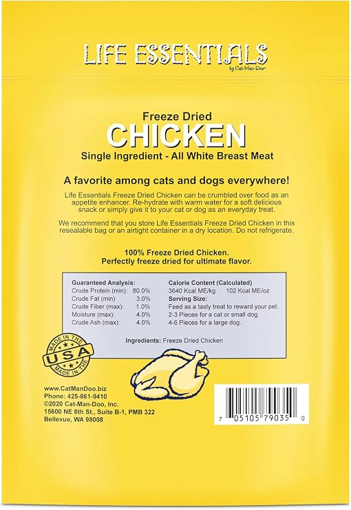Life Essentials by Cat-Man-Doo | Freeze Dried Chicken Treats | 2oz Bag
