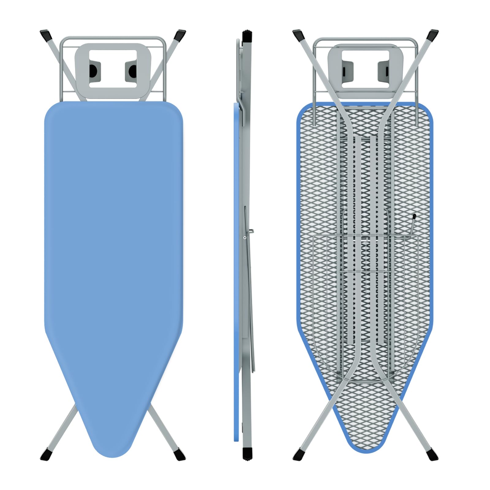 Ironing Board 120 x 45cm,Stable Folding Board, Anti-Closing System, Adjustable Height, with 100% Cotton Cover,Built-in Iron Stand,Non-Slip Feet (Blue)