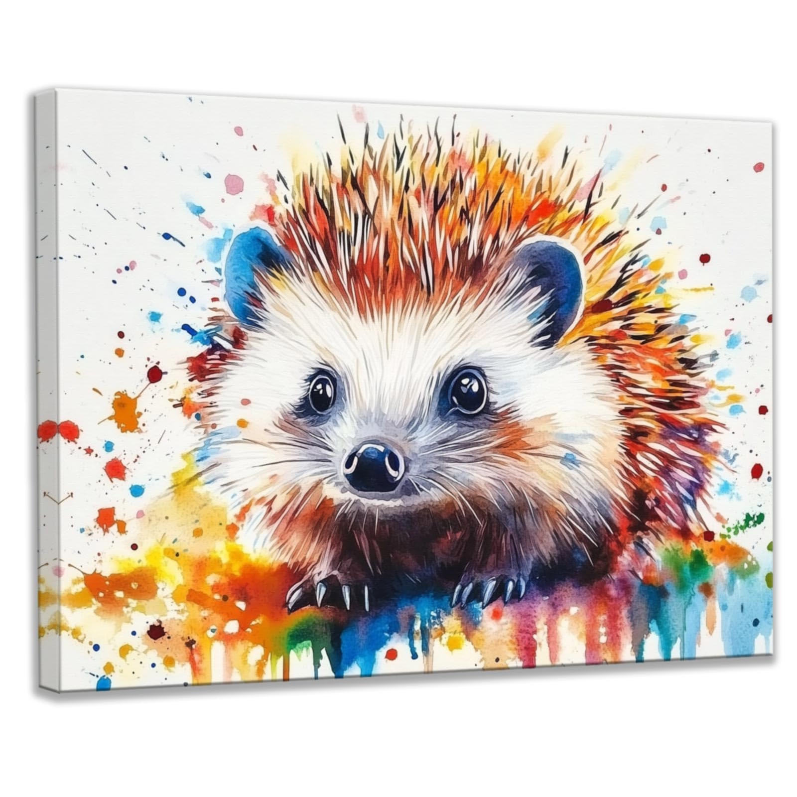 CCWACPP Hedgehog Wall Art Cute Hedgehog Canvas Pictures Woodland Animal Prints for Children Kids Room Bedroom Living Room Home Decor Framed (30.00 x 45.00 cms)