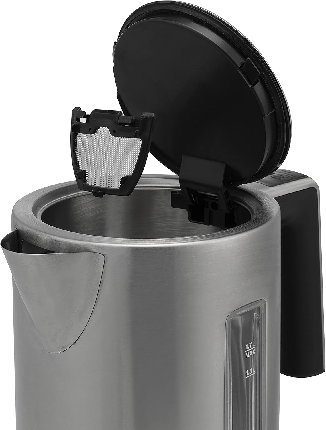 Princess Quick Boil Deluxe Kettle with lid open and anti-calc filter visible