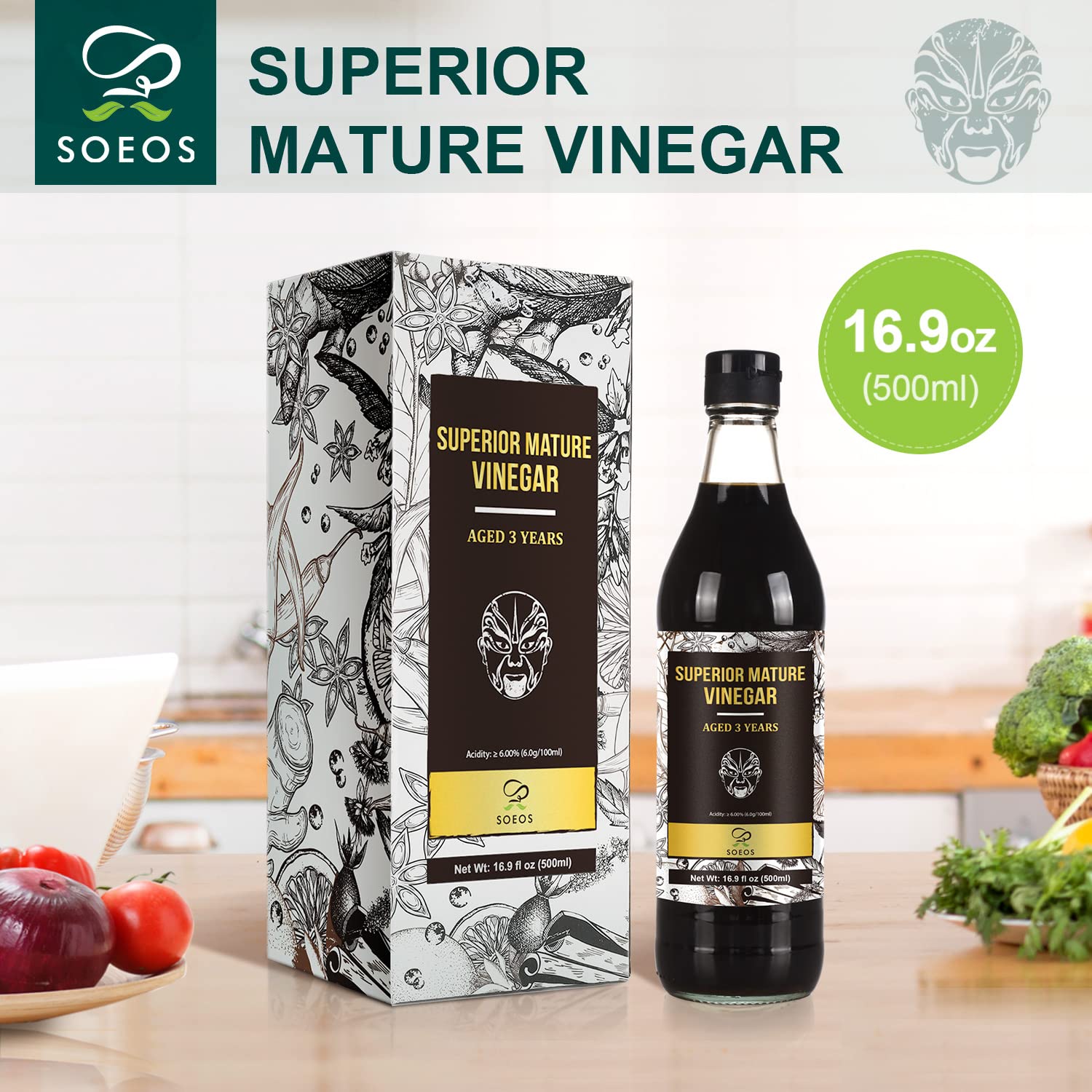 Buy Soeos Chinkiang Vinegar 16.9 fl oz (500ml), 3 Years Aged, Naturally