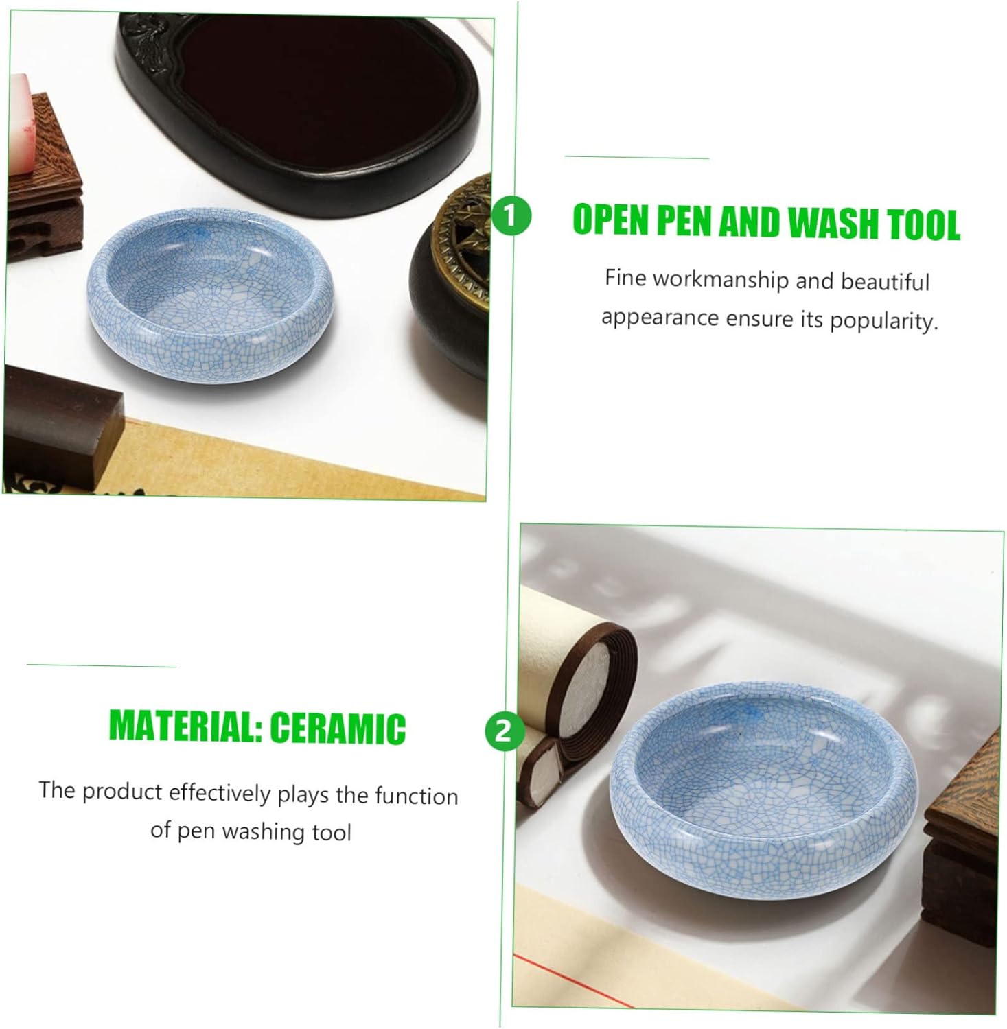 jojofuny Ceramic Ink Brush Washer Large Brush Cleaning Tool for Calligraphy and Art Ceramic Ink Tray for Home and Studio Use