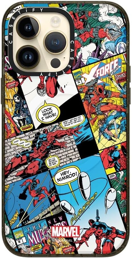 CASETiFY Impact iPhone 14 Pro Max Case [Deadpool & Wolverine Co-Lab / 6.6ft Drop Protection/Magsafe] - Comic Collage case - Clear Black