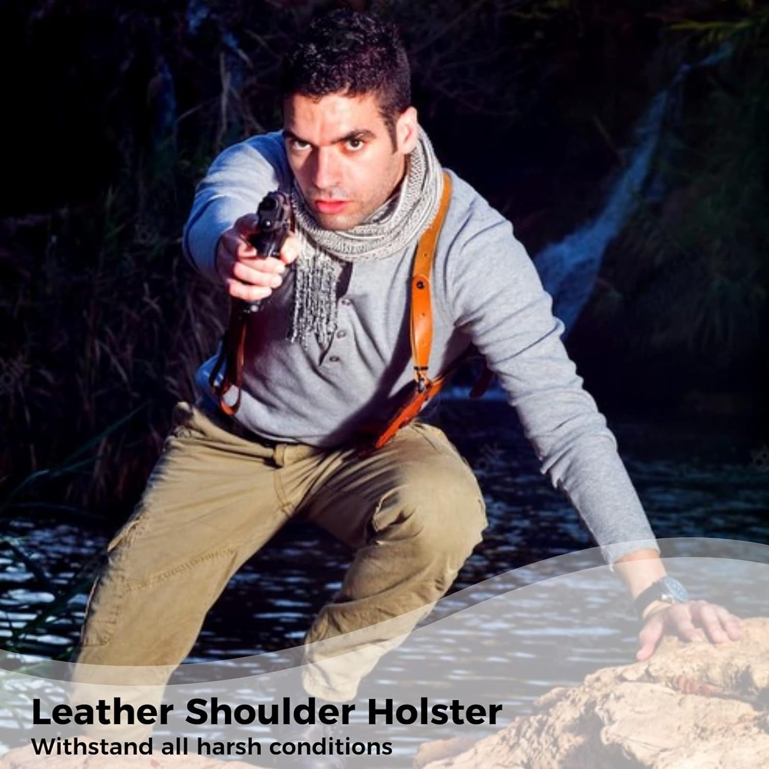 Leather Shoulder Holster fit Glock 1911, Shoulder Holster for Concealed Carry with Double Magazine Holder Fit Glock 1911 and Most Kinds of Pistols