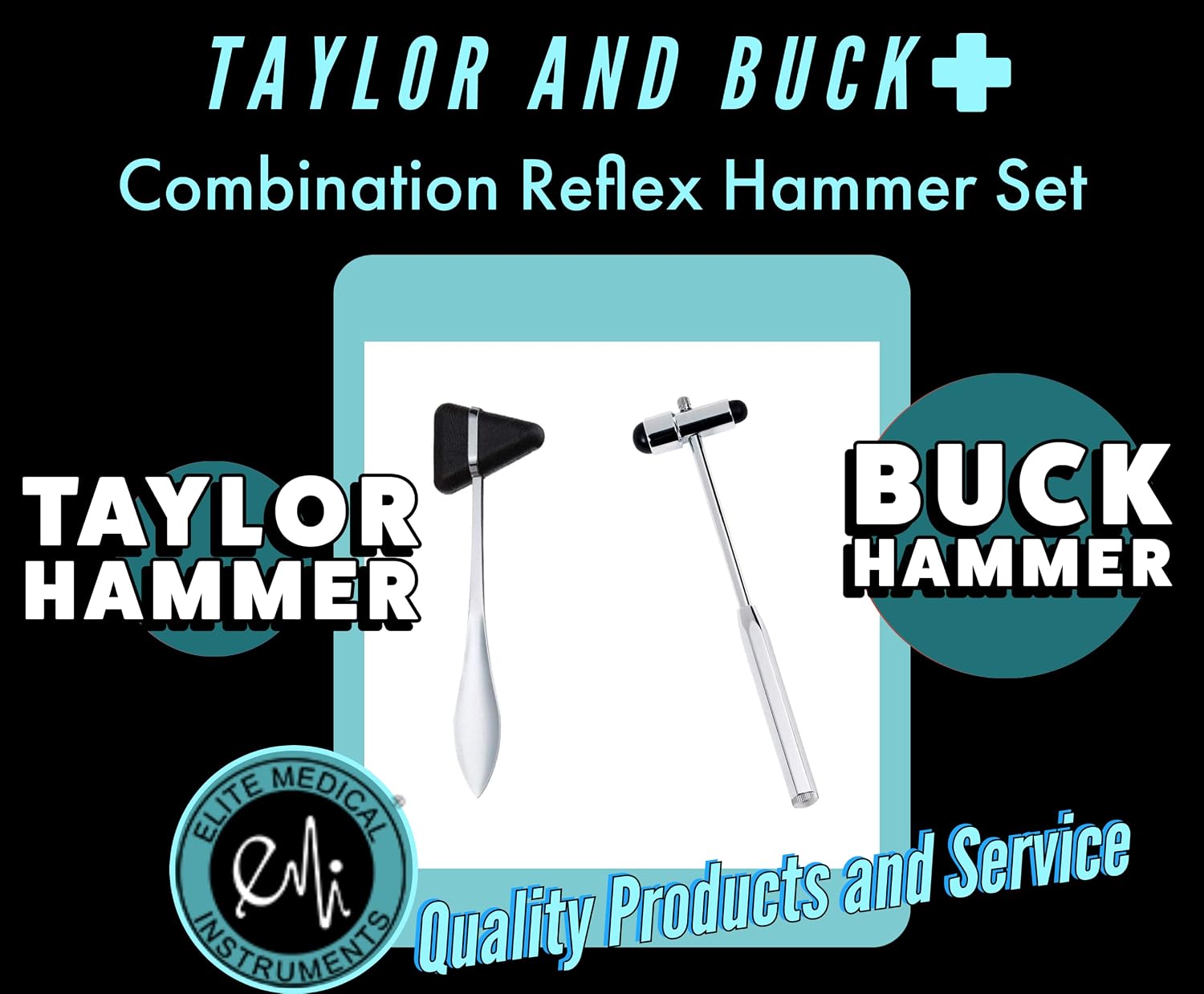 EMI Neurological Reflex Hammer Set – Taylor & Buck Percussion Hammers for Reflex Testing, Medical Exams, and Physical Therapy – 2 Piece Bundle Set (Royal)