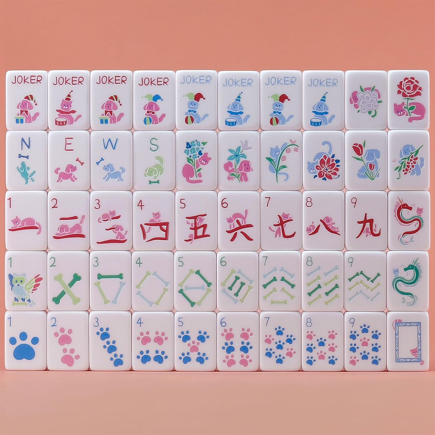 Dogs and Cats Themed Mahjong Tile Set - 160 Acrylic Engraved Tiles & American Mahjong Travel Set | Unique for Pet Lovers and Mahjong Enthusiasts | Novelty Animal Themed Game for Family