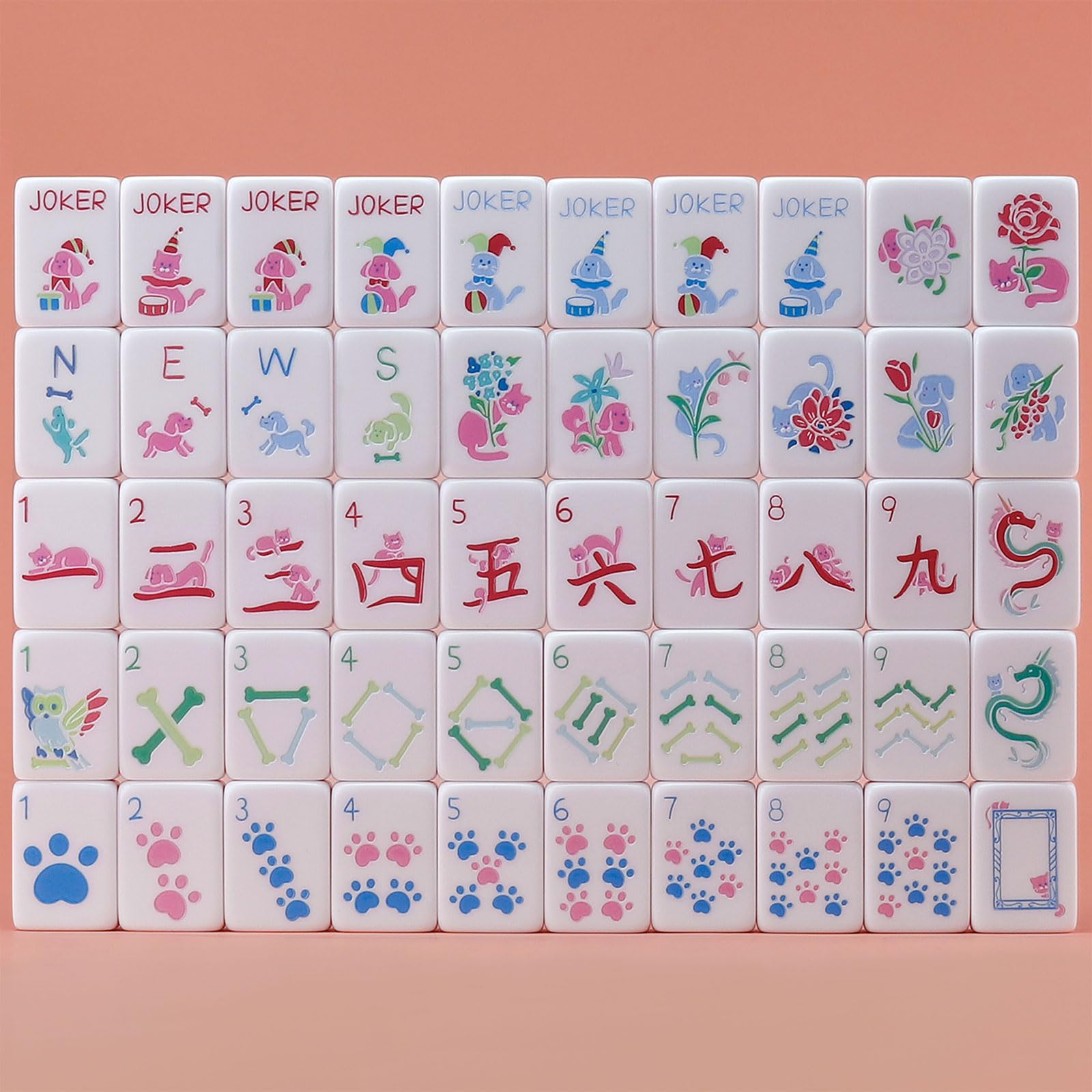 Morihaza Dogs and Cats Themed Mahjong Tile Set - 160 Acrylic Engraved Tiles & American Mahjong Travel Set | Unique for Pet Lovers and Mahjong