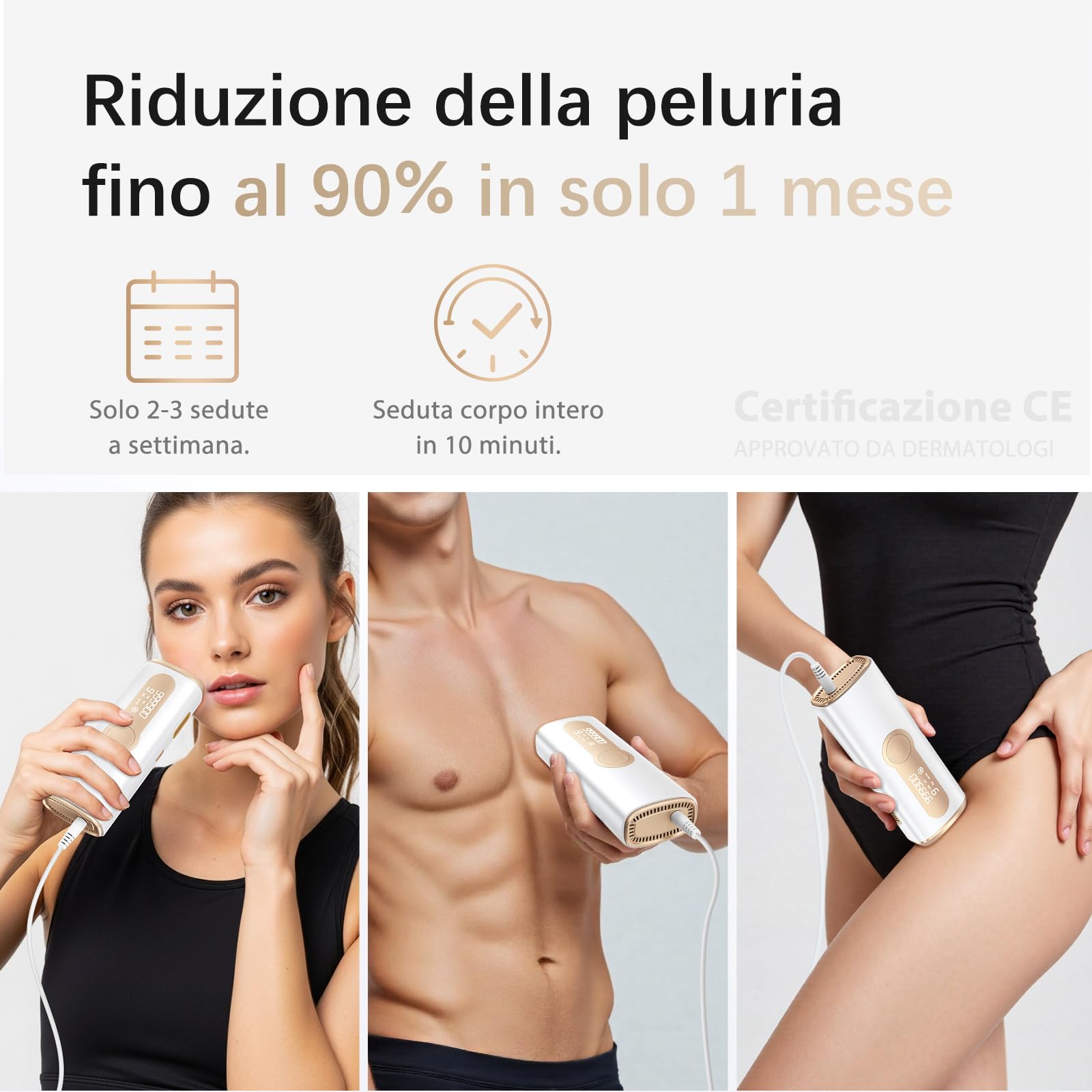 Haarlosy Epilatore Luce Pulsata con Ghiaccio, 3 IN 1 IPL Epilatore Laser per Donna e Uomo, 9 Livelli di Energia Regolabile Adatto a Corpo, Viso, Ascelle, Gambe Sensibili (Bianco Oro)