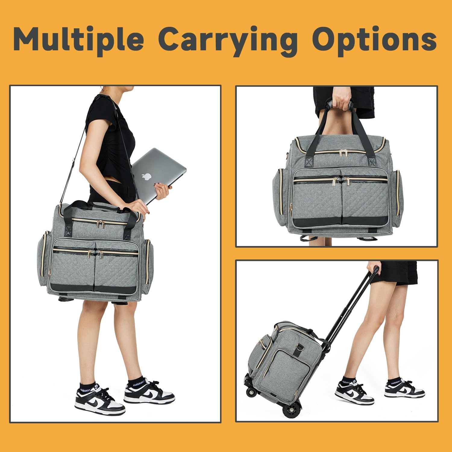 Arxus Rolling Teacher Bag with 4 Wheels, Art Tote Bag for Women with Detachable Dolly, Heavy Duty Briefcase with Padded Sleeves for 15.6” Laptop