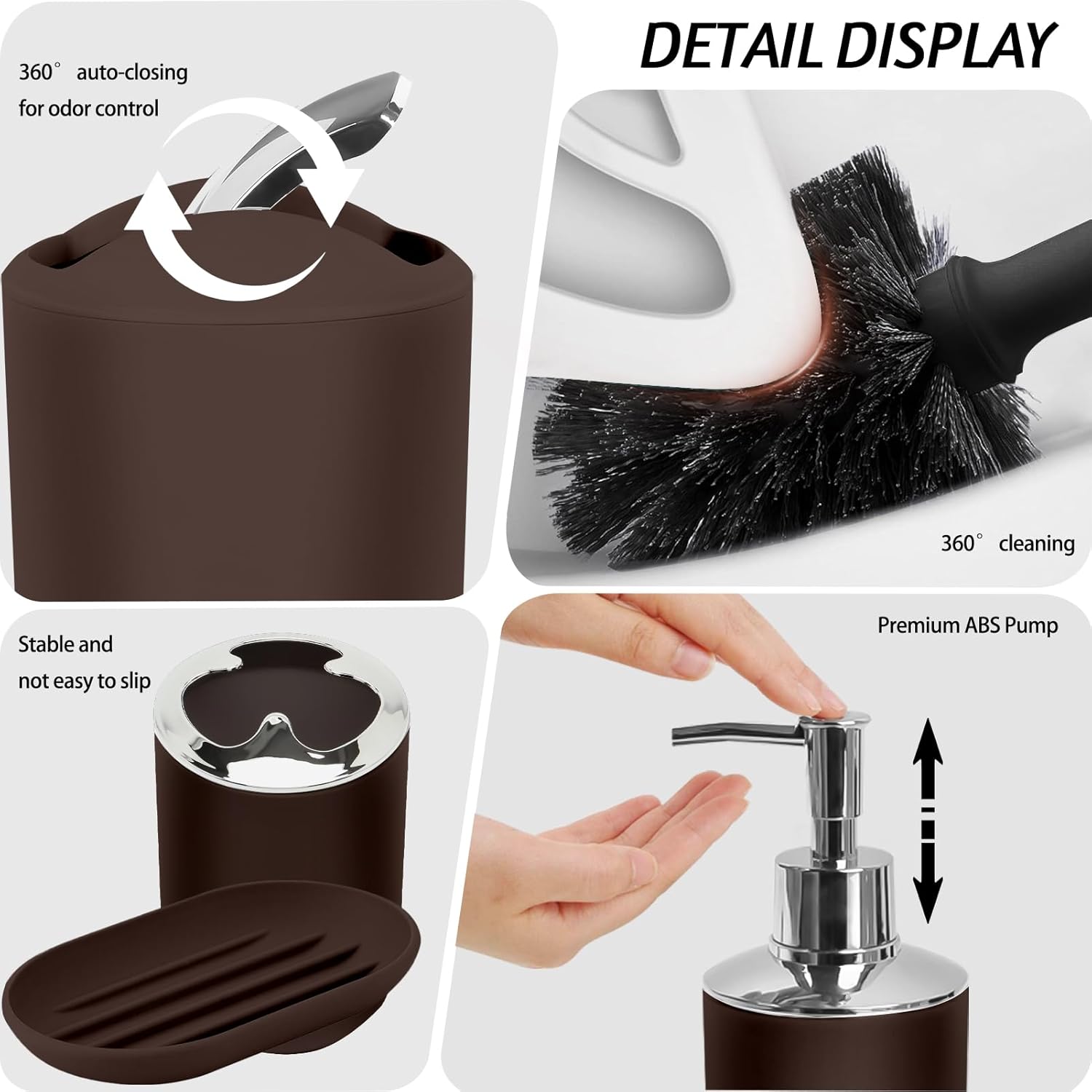 Lnond Brown Bathroom Set, 23-Piece Brown Geometric Bathroom Decor Set with with Shower Curtain and Rugs, Trash Can, Toilet Brush Holder Set & Soap Dispenser