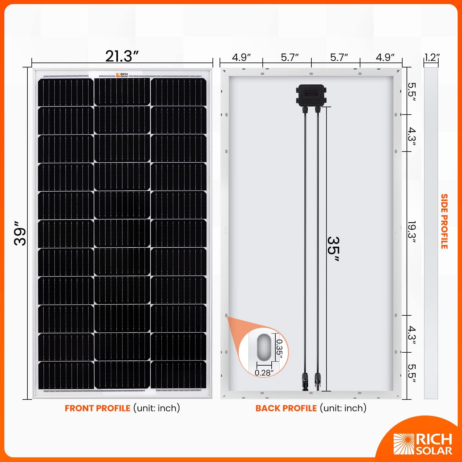RICH SOLAR 100 Watt 12 Volt 9BB Cell Monocrystalline Solar Panel High Efficiency Solar Module Charge Battery for RV Trailer Camper Marine Off Grid