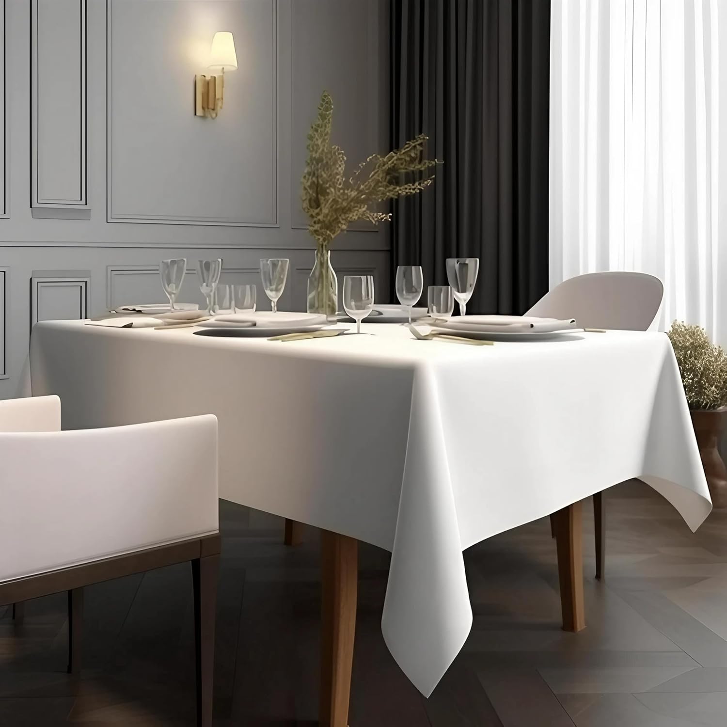 Thcbme Vinyl Tablecloth, Waterproof OilProof Rectangle Table Cloth, Tear-Resistant Wipe Clean Tablecloths,Suitable for Various Holidays Reusable PVC Table Cover,Non-Slip Heavy Duty Tablecloth