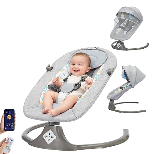 Columpio eléctrico para bebés y niños pequeños, asiento portátil de gran tamaño con control remoto, música Bluetooth, arnés de 5 puntos, columpios