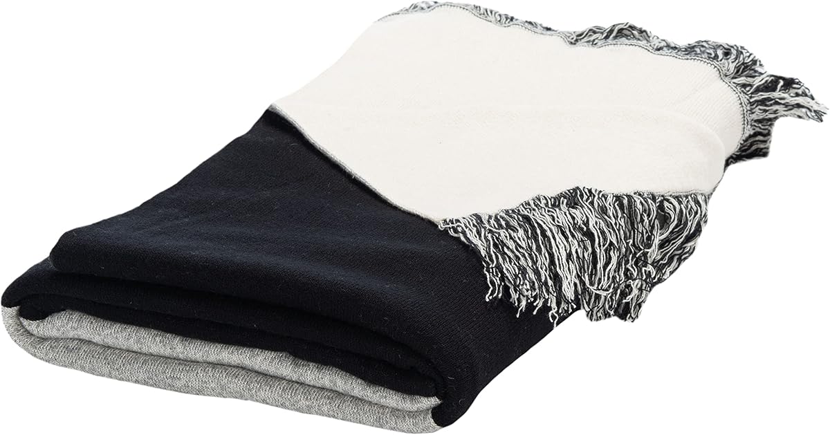 SAFAVIEH Home Collection Buruma - Manta decorativa de algodón con flecos modernos, color negro y beige, 50.0 x 59.8 in, para sofá, chaise, lounge, club, salón, dormitorio