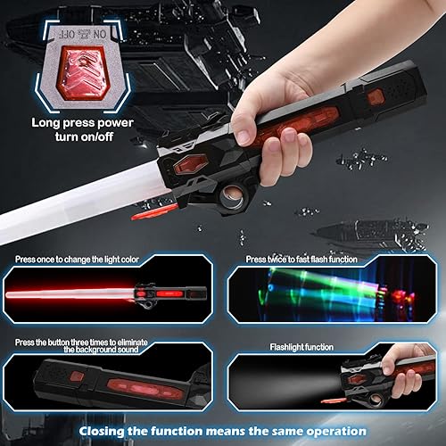Miniatura 4 de Sable de luz para niños, espada de doble luz RGB 7 colores intercambiables con 3 modos de sonido FX, juego de espadas de luz expandible para