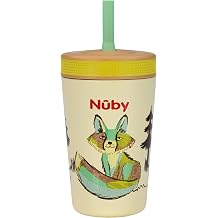 Nuby Thirsty Kids Insulated Toddler Cup with Silicone Flexstraw - 12 oz - Stainless Steel and Leak-Resistant - 18+ Months - Fox