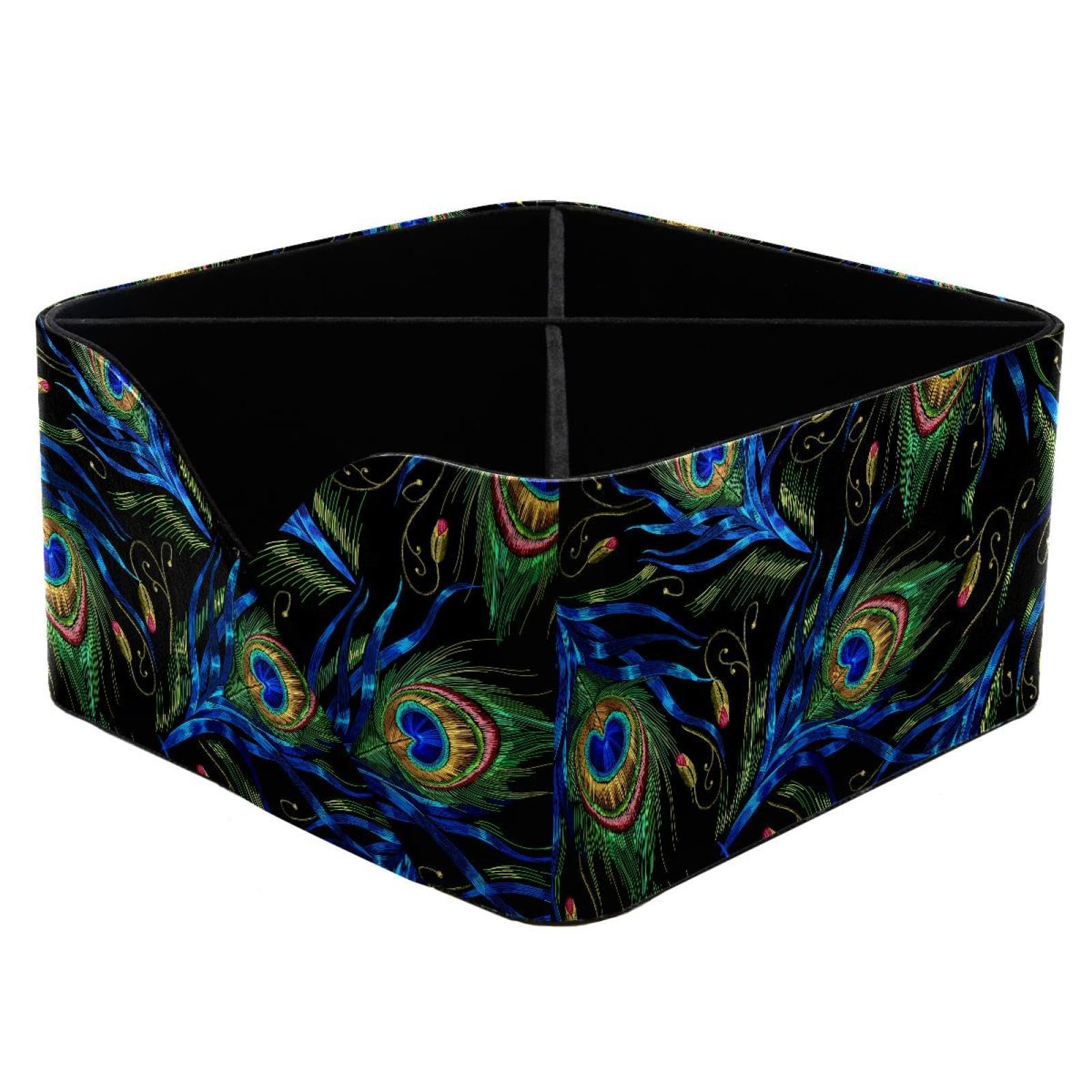 KengjuTesu Beautiful Peacock Feathers Pattern Desktop Organizer Pen Holder, Rectangular Pencil Cup for Office, Study and Makeup Stations