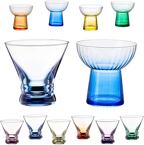 Miniatura 10 de ColoVie Martini Glasses set of 6,Champagne Flutes set of 6, Stemless, Colored