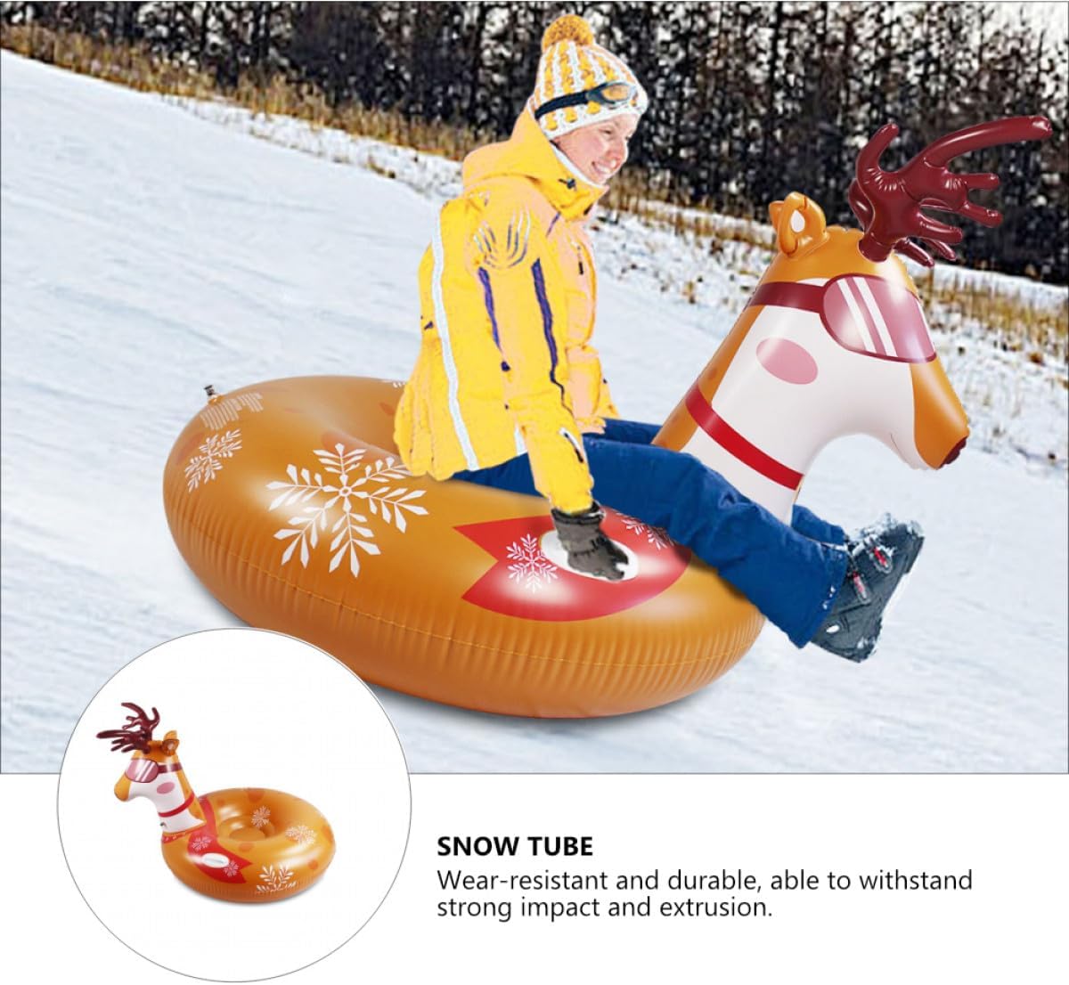 PVC Inflatable Snow Tube with Thickened Bottom and Sturdy Deer Design, Outdoor Winter Snow Sled Tube for Sledding Sports and Recreational Use