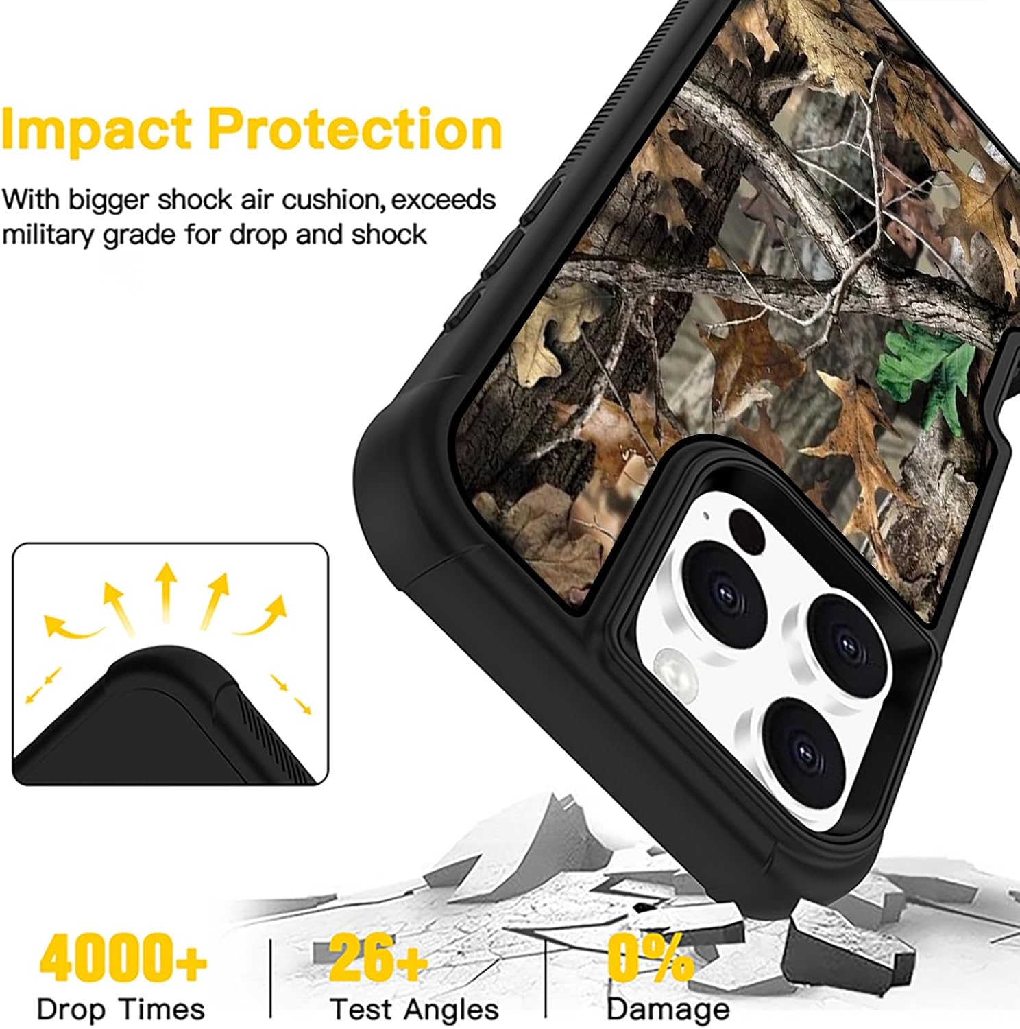 Compatible with iPhone 16 Pro Case Camo Leaf Design for Men Boys, 3-Layer Rugged Shockproof Hard Plastic Bumper +Soft Silicone Rubber Heavy Duty Protection Cover - Image 5