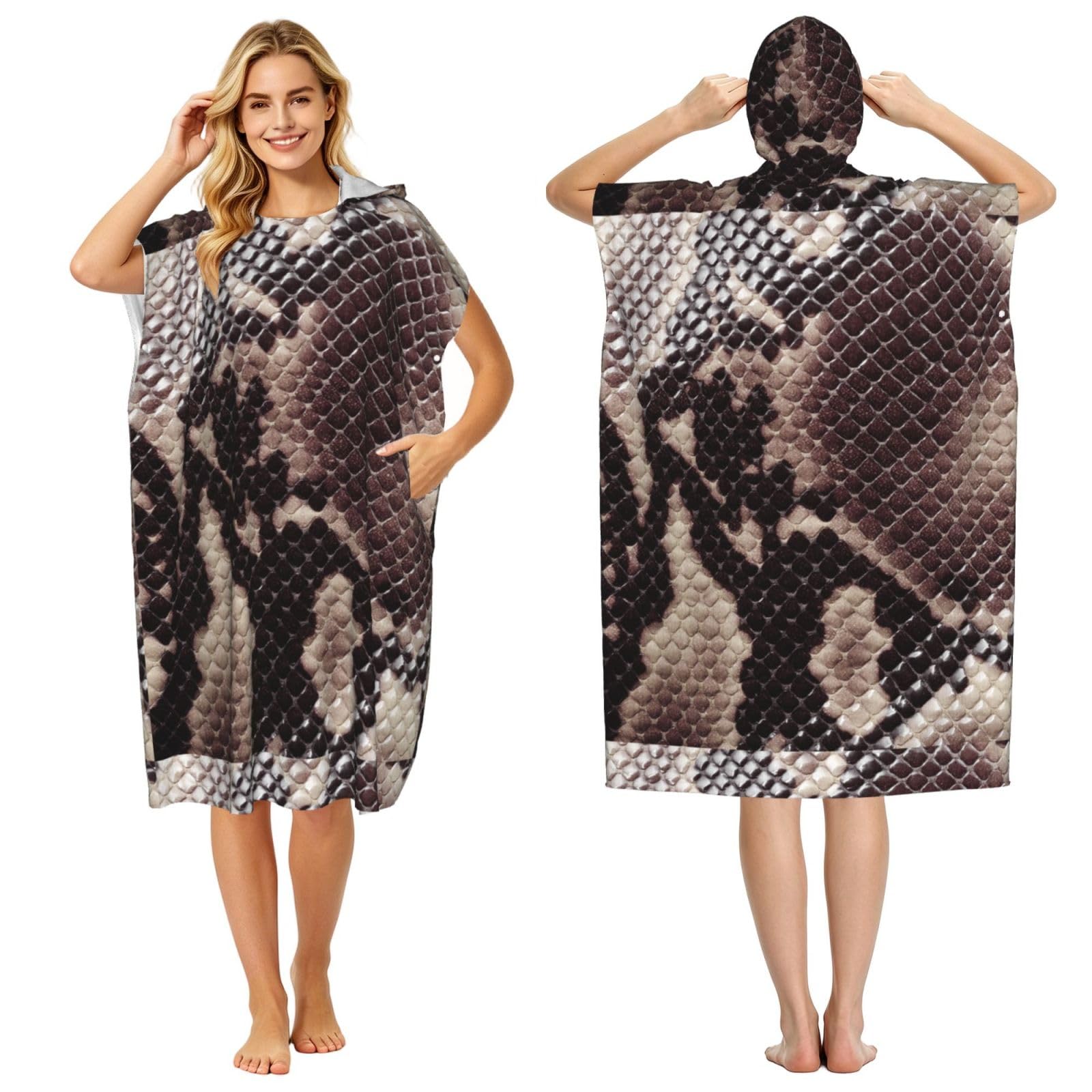 Poadnly Snake Skin Texture, Adult Hooded Beach Towel 90 x 110 cm,Changing Bath Robe, Surf Poncho Towel For Women Men