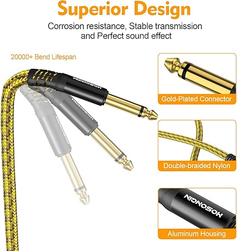 Miniatura 5 de HOSONGIN Paquete de 2 cables de guitarra de 10 pies a 14 de pulgada para instrumentos eléctricos, cable AMP para guitarra eléctrica, bajo, mandolina