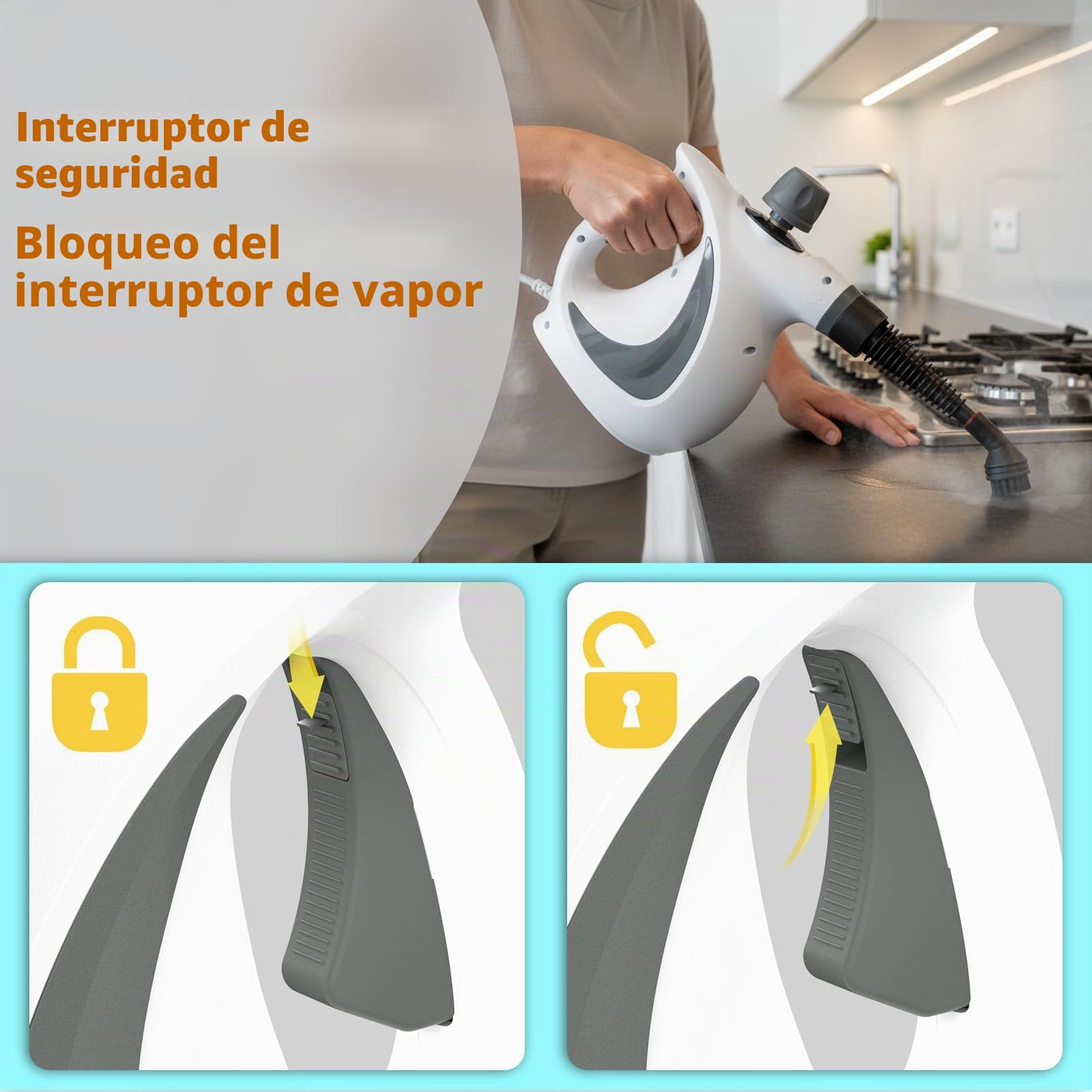 Limpiador a vapor, limpiador a vapor de mano para el hogar multiusos con accesorios de 12 piezas, presión de vapor de 3,5 bares, 350 ml, 1050 W, limpiador de vapor sin químicos, limpieza de cocina