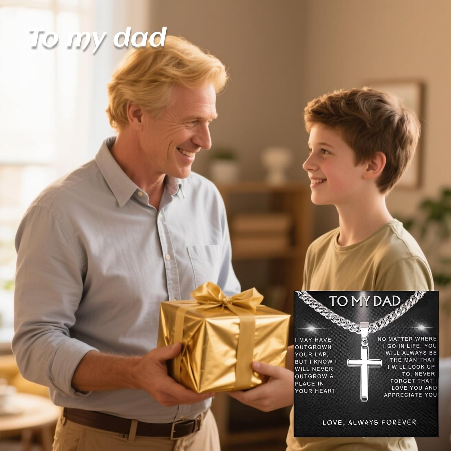 72ore Dad Gifts From Daughter Son Necklace Silver Cross Stainless Steel Pendant Necklace for Men Jewelry Gifts for Dad Birthday - Image 5