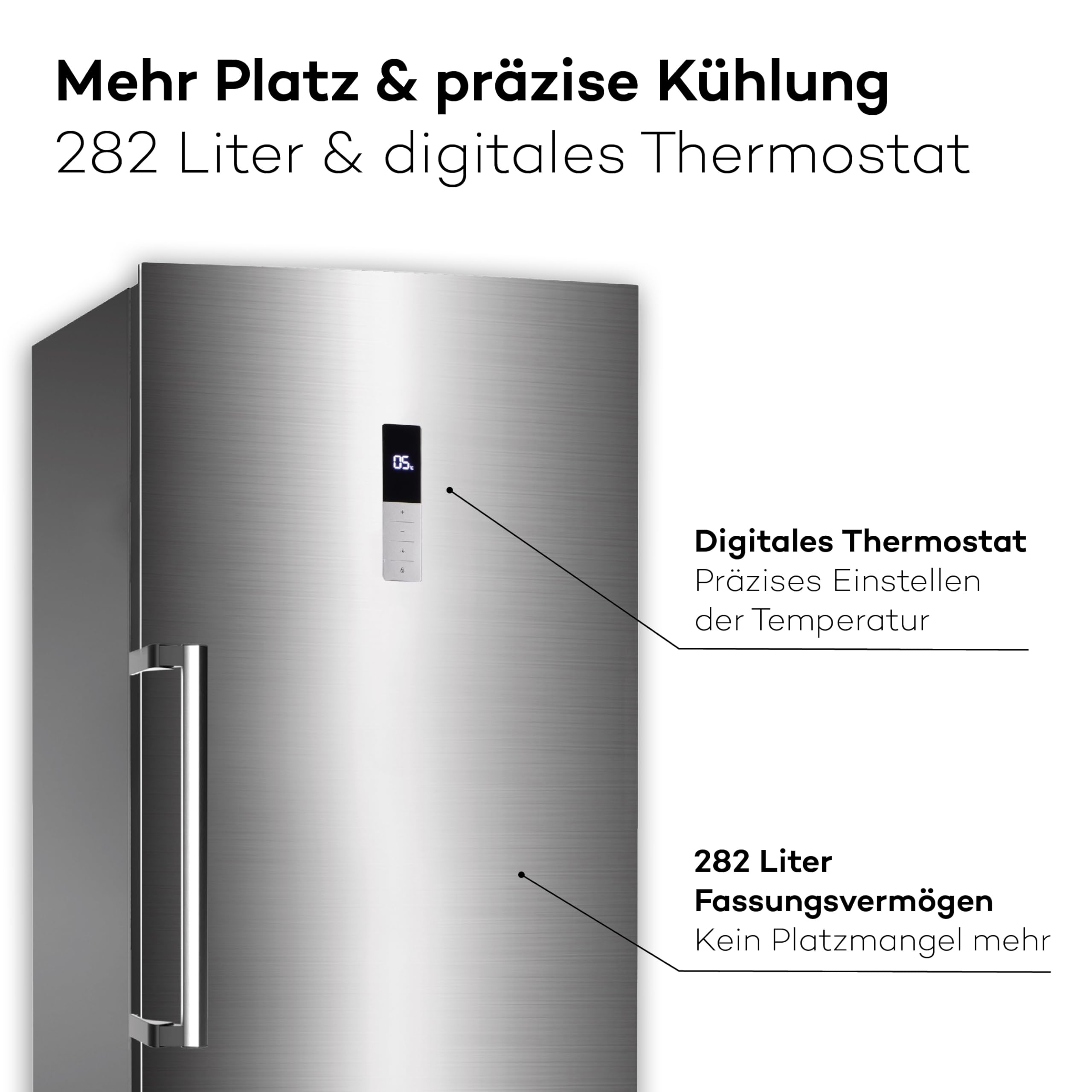 SCHOEPF – GS282IX Gefrierschrank 185 cm – Edelstahl – 282 L – No-Frost Technologie – Schnellgefrierfunktion – 42 dB – höhenverstellbare Füße – Energieeffizient – 249 kWh/Jahr