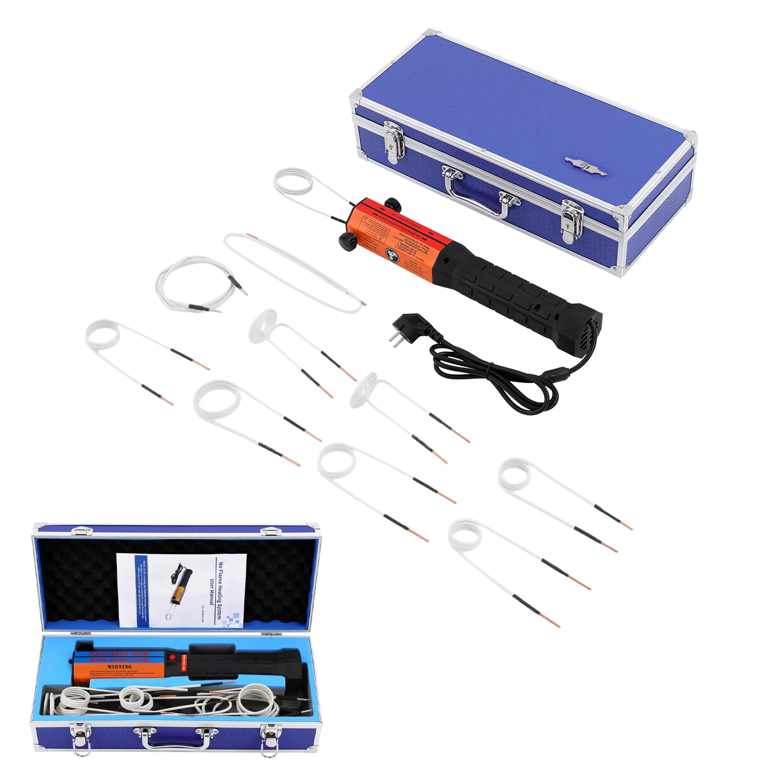 1000W Magnetisches Induktionsheizgerät-Set, Handheld Magnetischer Induktionsheizer Induktionsheizgerät mit 10 Induktionsspulen, zum Erhitzen von Gewindemuttern und Rostigen Schrauben