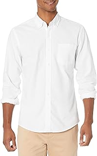 Amazon Essentials - Camisa Oxford de manga larga con bolsillo, color sólido y corte entallado para hombre
