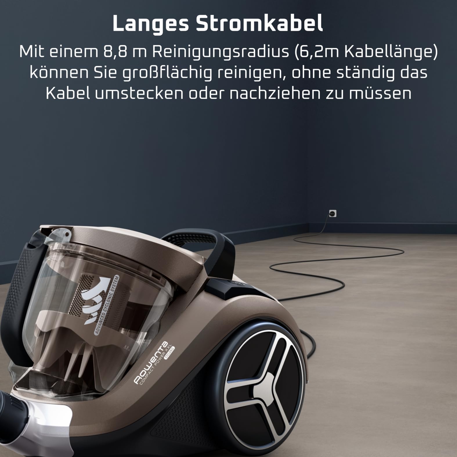 Rowenta Compact Power XXL Animal beutelloser Bodenstaubsauger, 900 Watt, 3-stufiges Filtersystem, XXL Fassungsvermögen, 8,80 m Reinigungsradius, inkl. umfangreichem Zubehör, Bronze, RO4B50