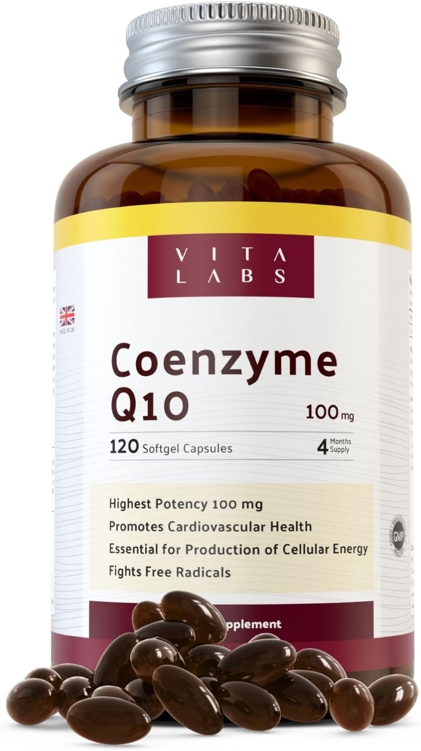 Coenzyme Q10 100mg, Natural Source of Ubiquinol, GMO-Free, 120 CoQ10 Easy to Swallow Softgel Vegan Capsules (4 Months Supply) by VitaLabs