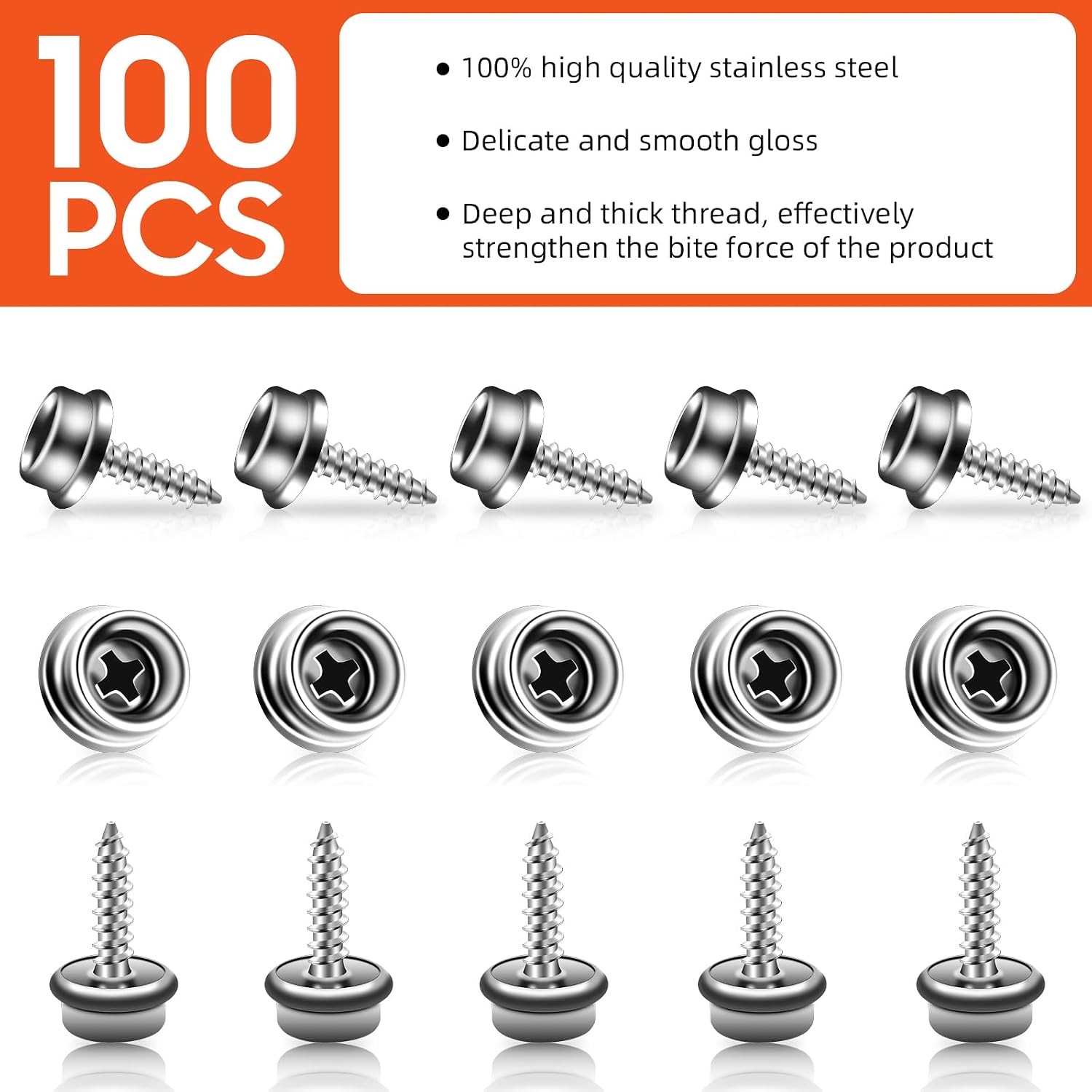 Boat Canvas Snaps, Marine Snaps Stainless Steel, Boat Cover Snaps Stainless Steel Kit With 3/8 Inch Socket Snap Screw (100pcs Silver)