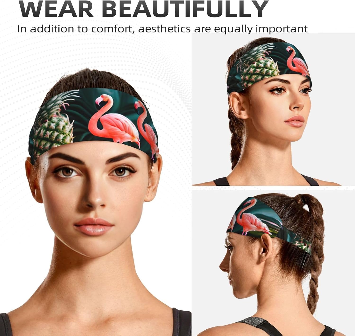 Pineapple Flamingo Print Elastic Headband Breathable Workout Hair Band Running Cycling Outdoor Activities