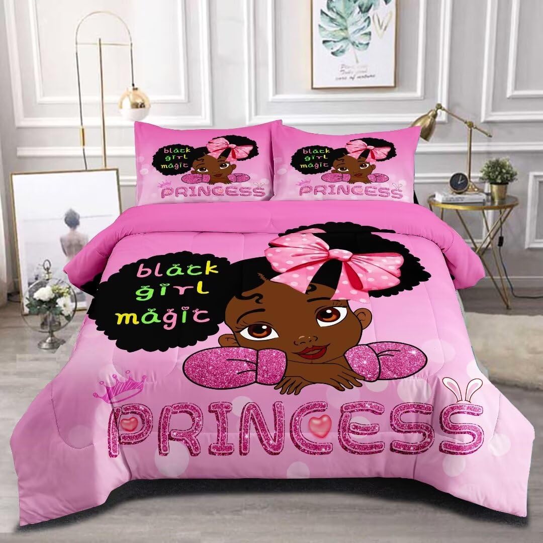 Amazon.com: GRAT TIOC Little Black Girl Comforter Set Twin,Black Girl Magic Bedding Set,African ...