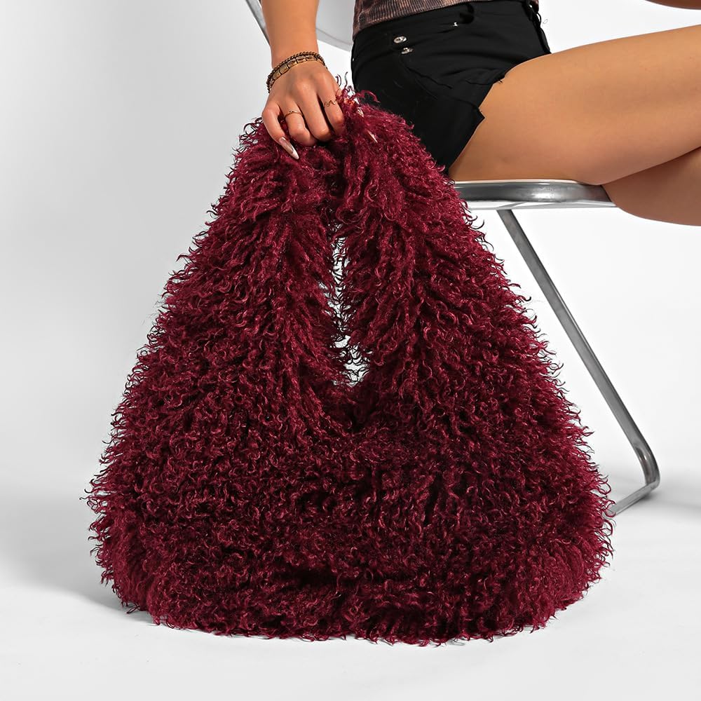 Faux Fur Large Hobo Shoulder Bag for Women Y2K Fluffy Handbag and Purses Cute Plush Furry Totes