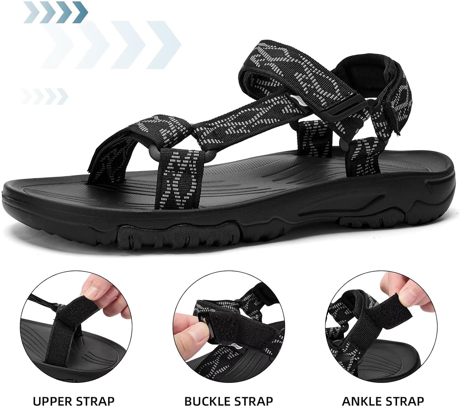Men's Sport Hiking Sandals with Arch Support Lightweight EVA Midsole Outdoor Beach Water Sandal