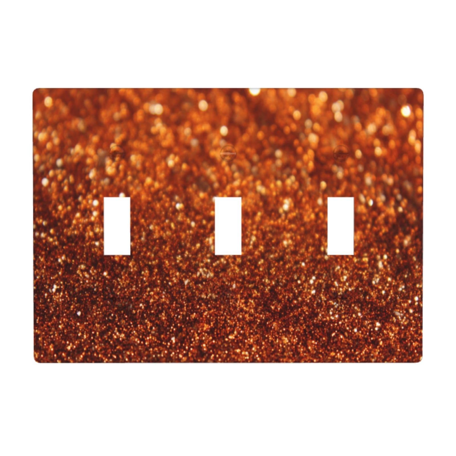 Copper Orange Glitter Metallic Sparkle Light Switch Covers 3 Gang Triple Toggle Wall Plate Switchplate Electrical Faceplate for Bathroom Kitchen Bedroom Decor