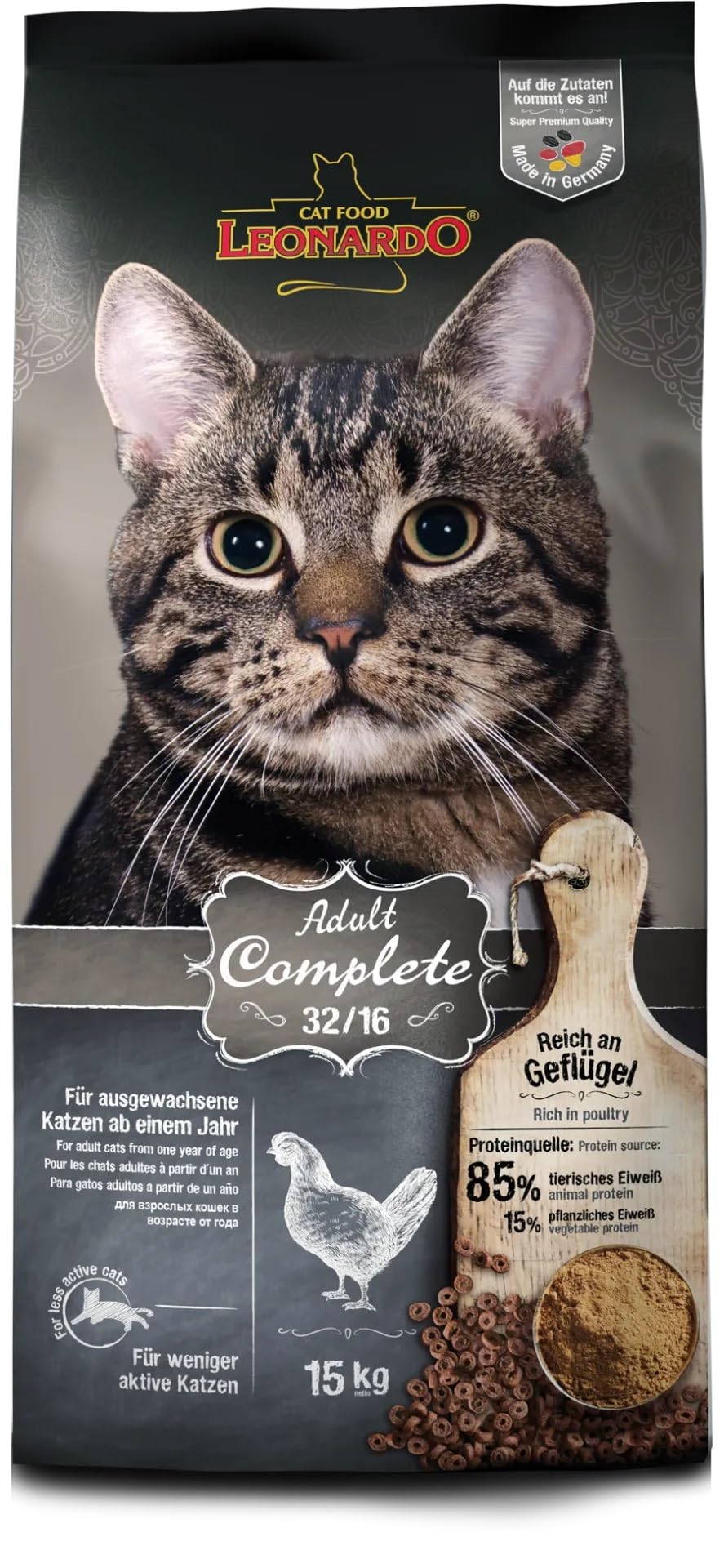 Leonardo Trockenfutter für Katzen, verschiedene Geschmacksrichtungen, 15 kg, (komplett 32/16)