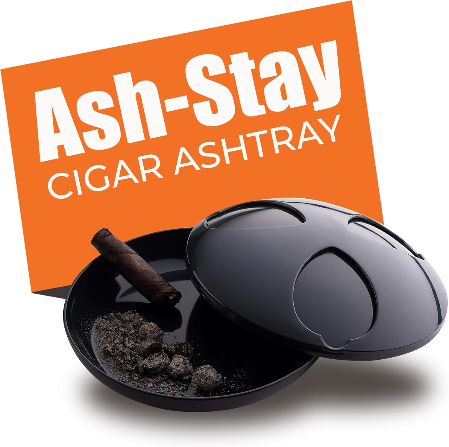 Ash-Stay - Cigar Ashtray with Cover for Patio/Tabletop and Office with Odor and Wind Resistance - Top seals for Ash and Smoke - Ideal for Indoor & Outdoor Use (Gun Metal Color)